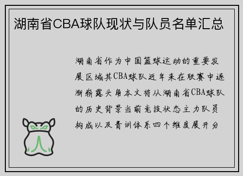 湖南省CBA球队现状与队员名单汇总