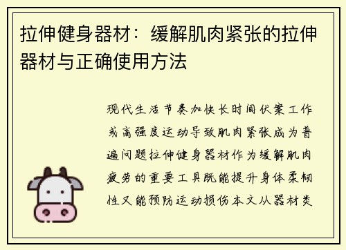 拉伸健身器材：缓解肌肉紧张的拉伸器材与正确使用方法